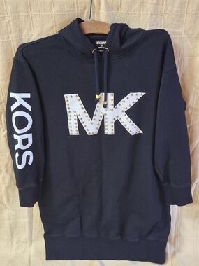 Michael Kors Black Crewneck Hoodie with Studded MK Logo